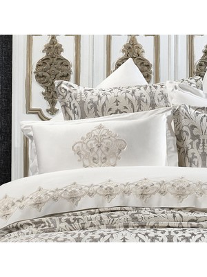 Zebra Casa Astor Damask Gri Çift Kişilik Saten Nevresim Pike Seti