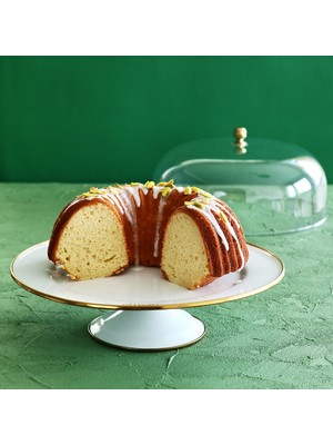 Emsan Troy Emaye Kek Fanusu 30 cm Beyaz Altın Yaldızlı Kenarlı Tek Parça Sunum Kabı