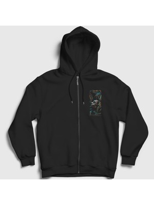 Presmono Unisex Siyah Spine Meshuggah Fermuarlı Kapüşonlu Sweatshirt