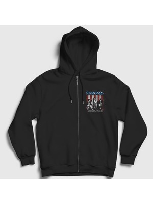 Presmono Unisex Siyah Go Ramones Fermuarlı Kapüşonlu Sweatshirt