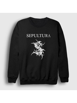 Presmono Unisex Siyah Logo Sepultura Sweatshirt