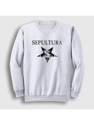 Presmono Unisex Beyaz Logo V2 Sepultura Sweatshirt