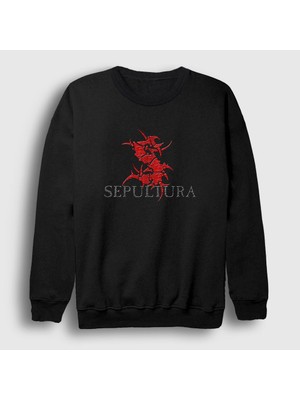 Presmono Unisex Siyah Logo V3 Sepultura Sweatshirt