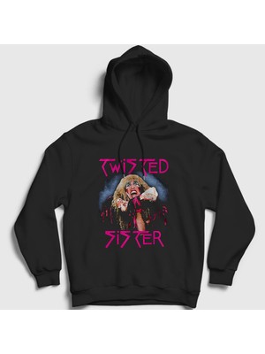 Presmono Unisex Siyah Twisted Sister Kapüşonlu Sweatshirt