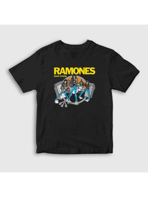 Presmono Unisex Çocuk Siyah Road To Run Ramones T-Shirt