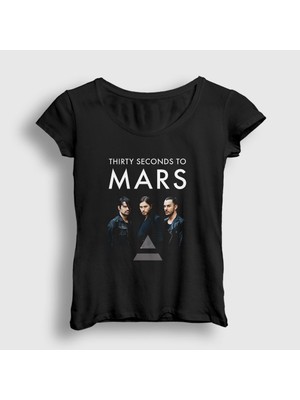 Presmono Kadın Siyah Band 30 Seconds To Mars T-Shirt