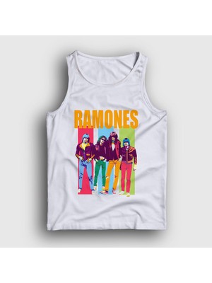 Presmono Unisex Beyaz Band Ramones Atlet