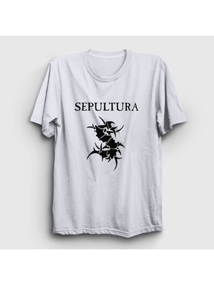 Presmono Unisex Beyaz Logo Sepultura T-Shirt