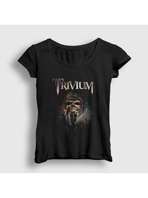 Presmono Kadın Siyah Skull Trivium T-Shirt