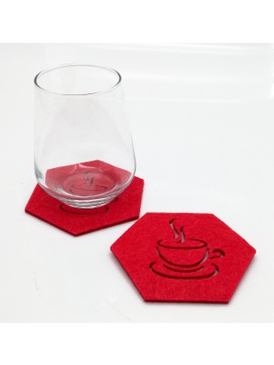 LORA DAVET Bardak Altlığı Keçe ALTIGEN KIRMIZI 61023
