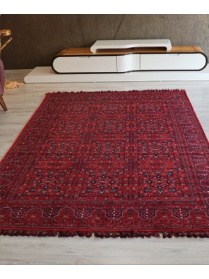 Arte Halı Afgan Kırmızı Salon Halısı Arte Etnik Kilim Yıkanabilir Mutfak Halısı Kaymaz Taban Dekoratif Halı