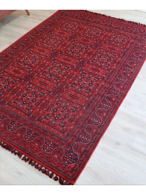 Arte Halı Afgan Kırmızı Salon Halısı Arte Etnik Kilim Yıkanabilir Mutfak Halısı Kaymaz Taban Dekoratif Halı