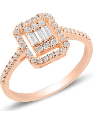 Söğütlü Silver Gümüş  Rose Pırlanta Montürlü Baget Taşlı Yüzük