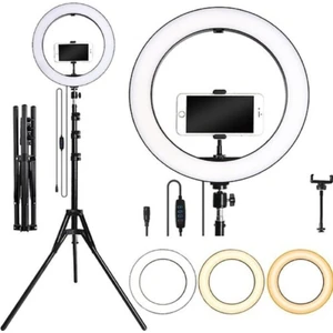 12 inç LED Işıklı Telefon Tutuculu 210 cm Tripod Kuaför, Tiktok, Youtuber  Makyaj Işığı
