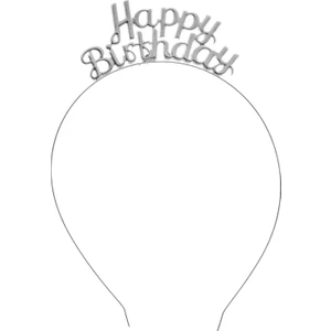 Taç - Happy Birthday - Metal - Gümüş - Simli Taç Hediyeli - Parti