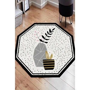 Cappio Halı CP1010 Benekli Saksı Desenli Makinada Yıkanabilir Sekizgen Yuvarlak Halı