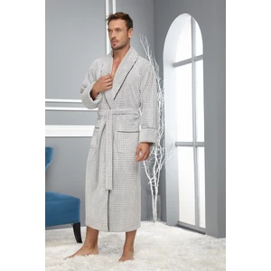 Açık Gri Pitikare Desenli Bambo Cotton Erkek Bornozu