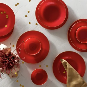 Retro Kırmızı 18 Parça 6 Kişilik Yemek Takımı