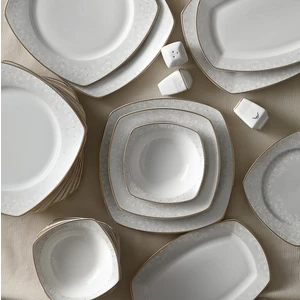 Esther Gold 60 Parça 12 Kişilik Porselen Yemek Takımı Kare