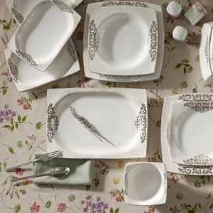 Nazende Fine Cream 60 Parça 12 Kişilik Yemek Takımı Kare