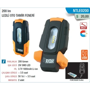 Nt Lights 200 Lm Ledli Oto Tamir Feneri