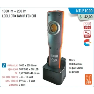 Nt Lights 1000 Lm + 200 Lm Ledli Oto Tamir Feneri
