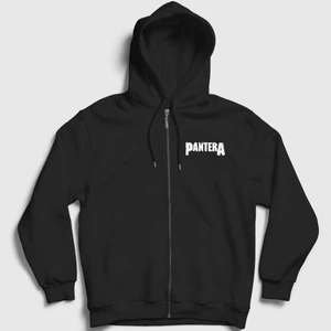 Unisex Siyah Logo Pantera Fermuarlı Kapüşonlu Sweatshirt