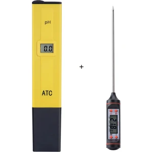 Dijital Ph Metre Su Sıvı Akvaryum Ph Ölçer Kalibrasyon Çözeltisi Hediyeli + Daldırmalı Termometre Seti