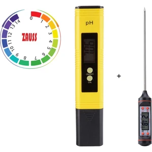 Dijital Ph Metre / 0.01 Hassasiyetinde Su Sıvı Akvaryum Ph Ölçer Pil Kap ve 2 Adet Çözelti Hediyeli + Daldırmalı Termometresi Seti