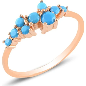Söğütlü Silver Gümüş Rose Turkuaz  Taşlı Lady Gümüş Yüzük