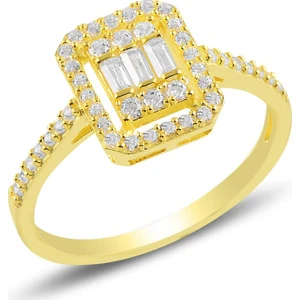 Söğütlü Silver Gümüş Yaldızlı Pırlanta Montürlü Baget Taşlı Yüzük