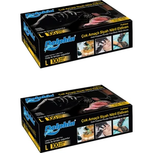 Çok Amaçlı Siyah Nitril Eldiven (L) 100lü Paket 2 Adet (Gıdaya Uygun)