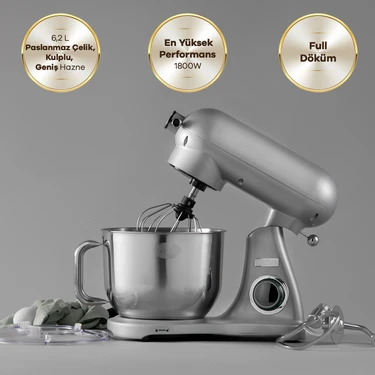 Karaca Powercast Chef Döküm Stand Mikser Silver Mutfak Şefi 1800W 6,2