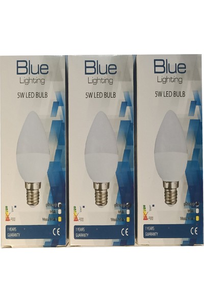 Blue Lighting 5W 3'lü Dekoratif Mum LED Ampul Günışığı