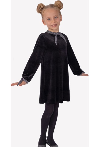 Ozmoz Kadife Siyah Çocuk Elbise