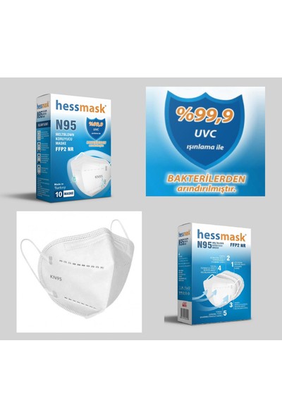Hessmask N95 Ffp2 Nr Özellikli Ce ve Iso Sertifikalı Tek Tek Paketli 20 Adet Maske