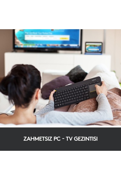 Logitech K400 Plus Dokunmatik Yüzeyli USB Bağlantılı Türkçe Q TV Klavyesi - Siyah