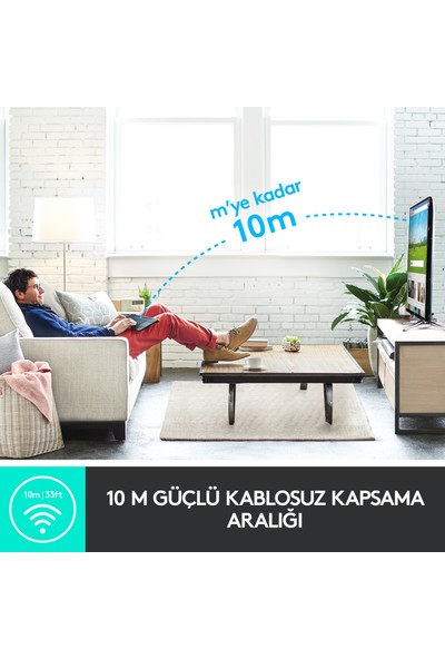 Logitech K400 Plus Dokunmatik Yüzeyli USB Bağlantılı Türkçe Q TV Klavyesi - Siyah