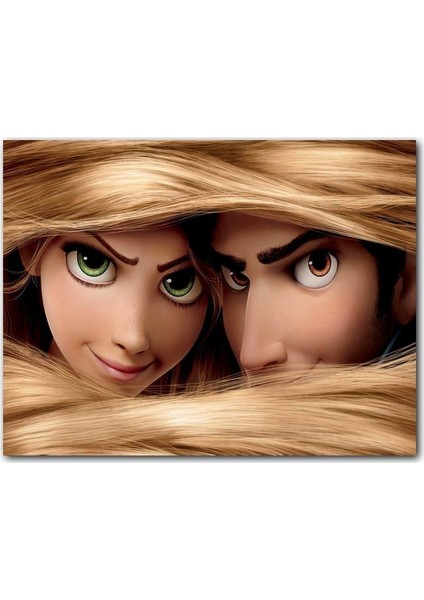 Cakatablo Ahşap Tablo Rapunzel ve Prens Saçların Arasında