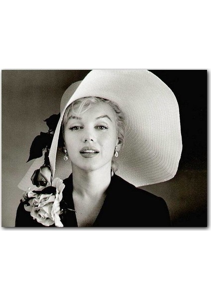 Cakatablo Ahşap Tablo Marilyn Monroe Güllü Beyaz Şapkası Gülümsemesi
