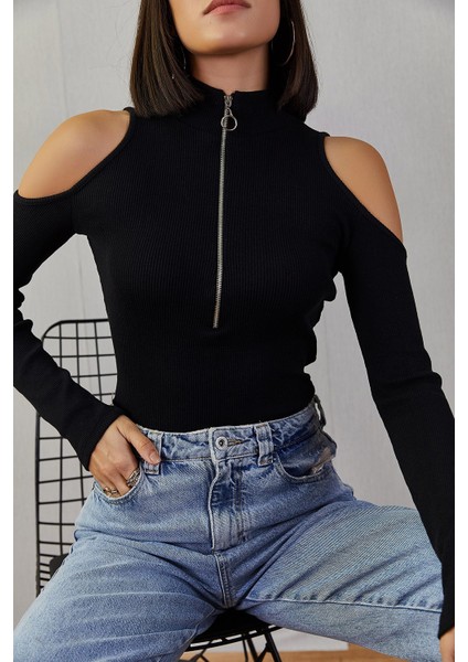 Omuz Detaylı Fermuarlı Fitilli Esnek Bluz fiyatları