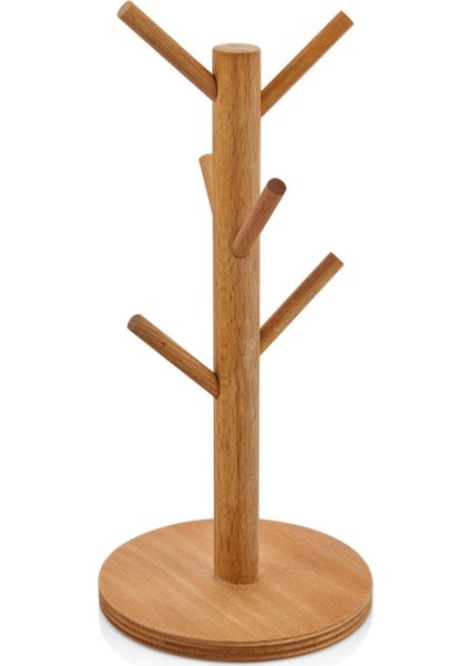 Dekoratif Modern Altı Bölmeli Ahşap Bambu Kupa Bardak Askılığı