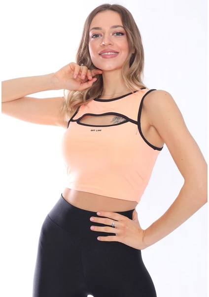 Siyah Biye Detaylı Pembe Spor Crop, Spor Büstiyer, Sporcu Sütyeni