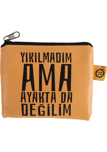 Sarı Yılmadım Ama Ayaktada Değilim Tasarımlı Süet Bozuk Para Cüzdanı