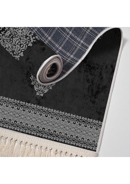 Exclusive Gümüş Saçaklı Dijital Halı Eloise Si̇yah modelleri