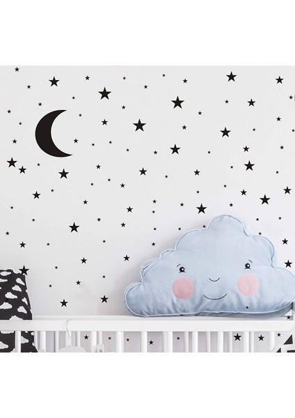 Mat Siyah Ay Yıldız Desenli Çocuk ve Bebek Odası Duvar Sticker