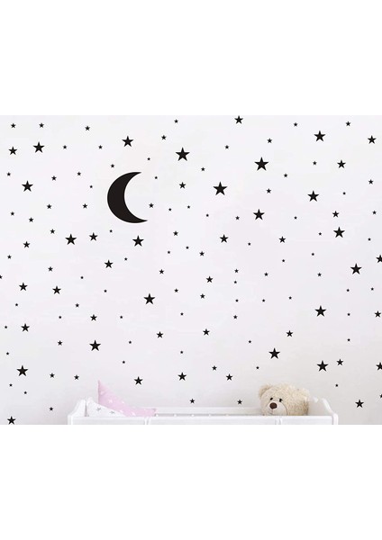 Mat Siyah Ay Yıldız Desenli Çocuk ve Bebek Odası Duvar Sticker fiyatları