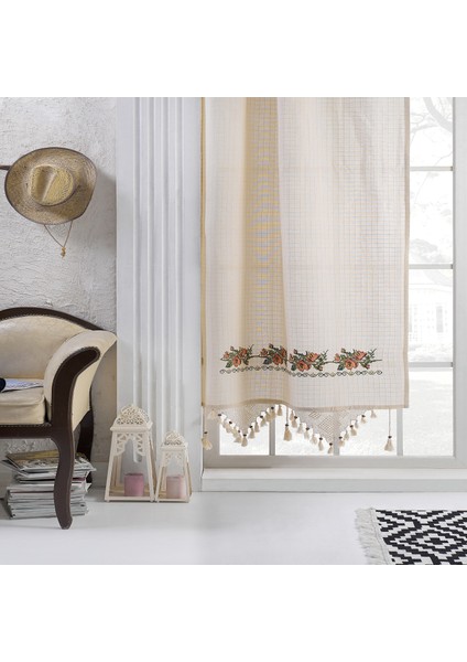 Buldan Işi Kaneviçeli Turuncu Nakışlı Perde 160 x 220 cm