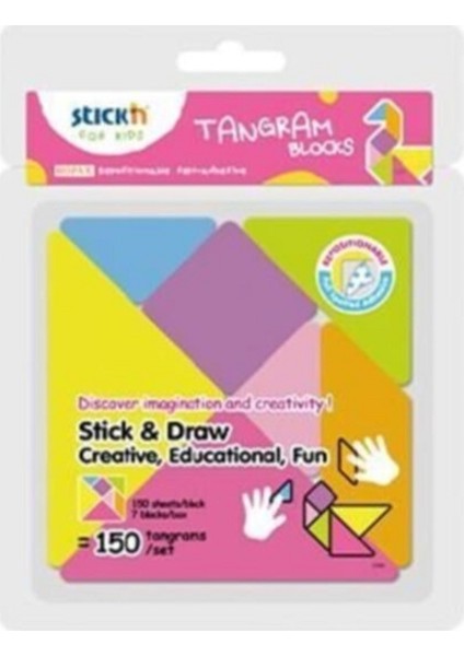 Stickn Tangram Blok Yapışkanlı Not Kağıdı 7 Renkli 150 Yaprak