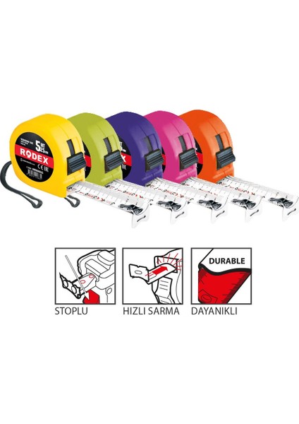 Darbeye Dayanıklı Şerit Metre 5m x 25MM